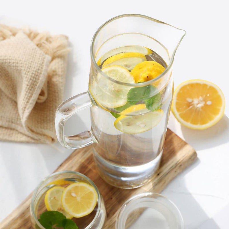 hjn Glass Pitcher with Lid Glass Water Carafe with Handle, Fridge Water Jug Cold or Hot Beverages, Iced Tea, Milk, Juice 1500ml/51oz & glass lid - Image 2
